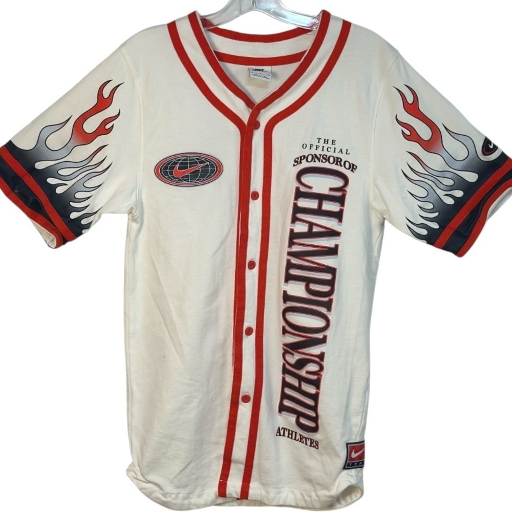 Nike Championship Athletes Flame Baseball Jersey White Red Sports Apparel S